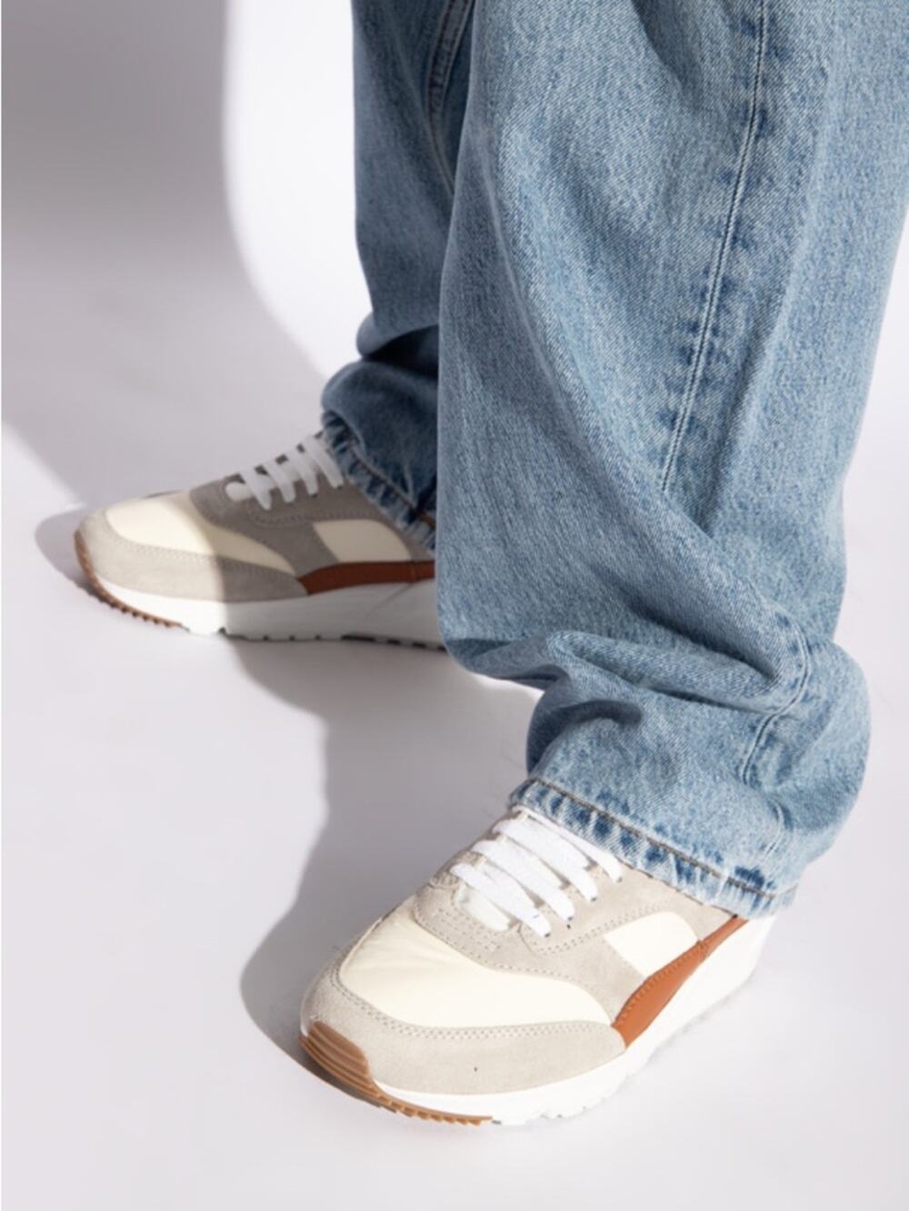 Saint Laurent Low Top Sneakers Grey Cream Panel Lace-Up - 40 (US 10)